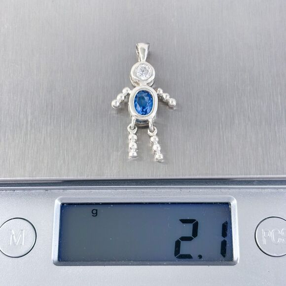 Vintage Sterling Silver 925 Blue Cubic Zirconia Boy Pendant - Picture 6 of 7